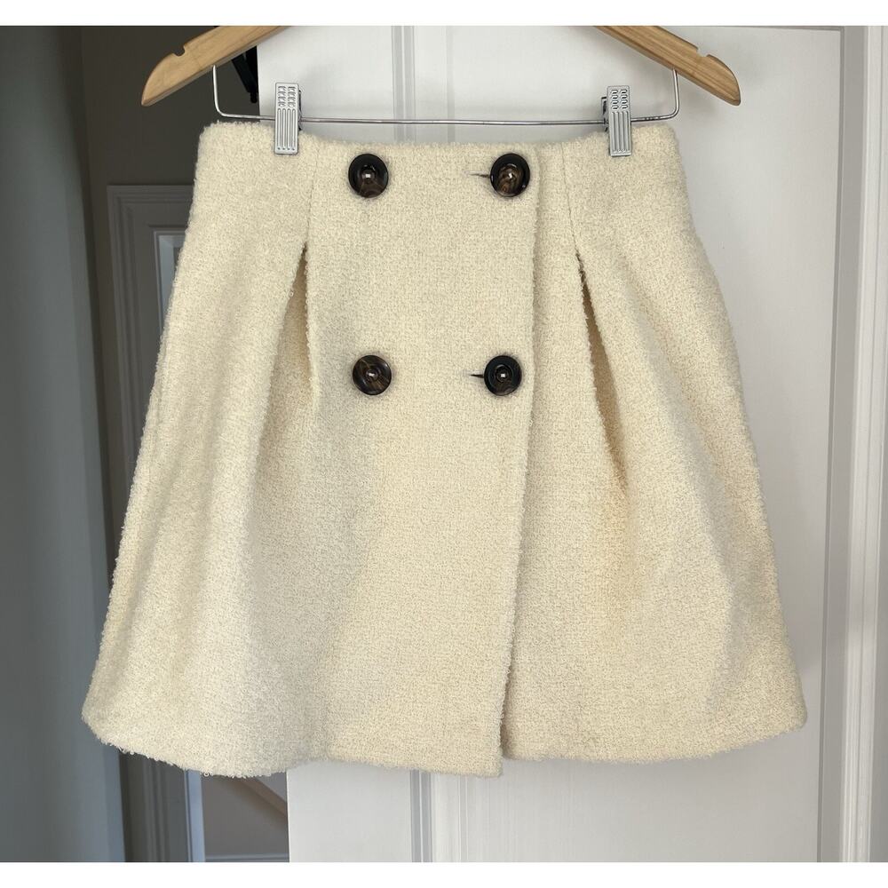 Elle Sasson wool boucle skirt button front ivory sz. S academia preppy NWOT